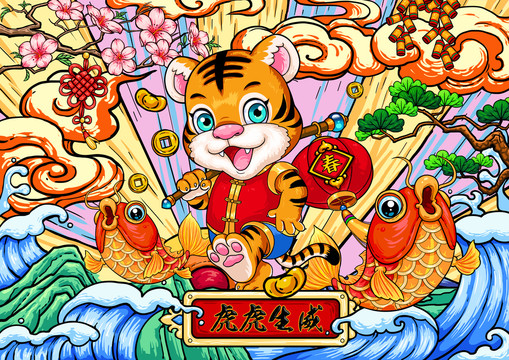 2022虎年国潮插画