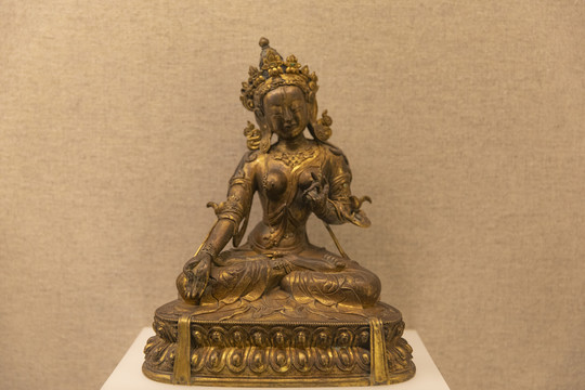 清代藏族白度母鎏金铜像