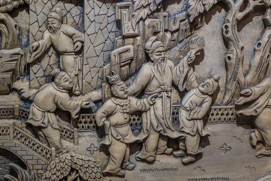 中国古董实木家具人物浮雕