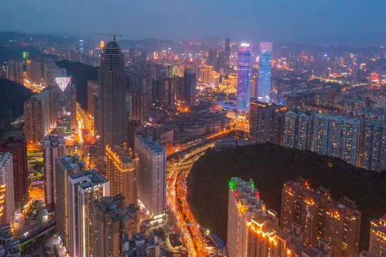 航拍贵阳城市夜景