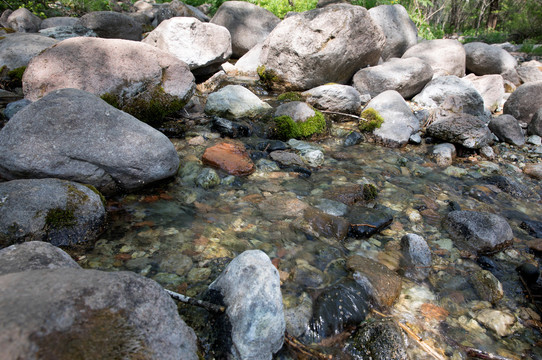 夏季户外大山里流淌的溪流