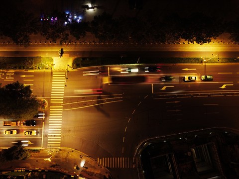 城市道路交通车流夜景航拍