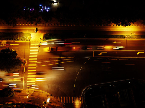 城市道路交通车流夜景航拍