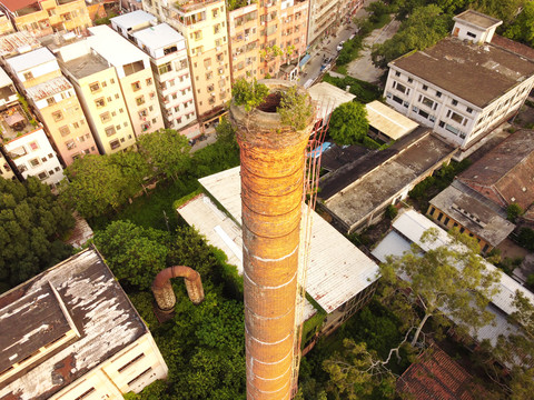 中国城市城中村废弃红砖厂航拍