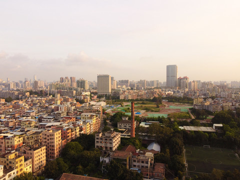 中国城市城中村废弃红砖厂航拍