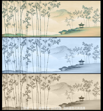 中式水墨竹子壁画