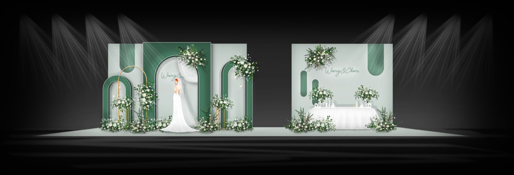 白绿色韩式时尚简约婚礼
