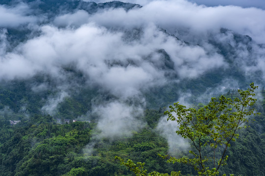 云雾缭绕的山村