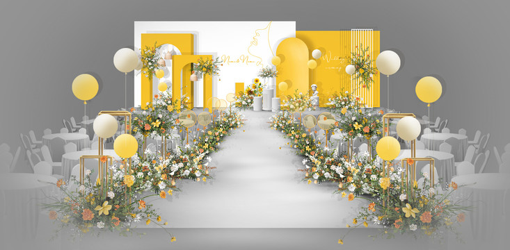 黄白色婚礼效果图