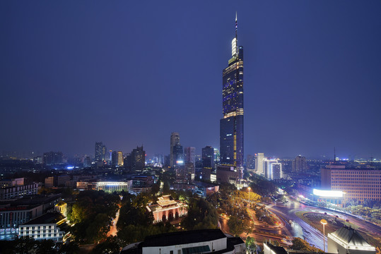 南京鼓楼紫峰大厦城市风光夜景