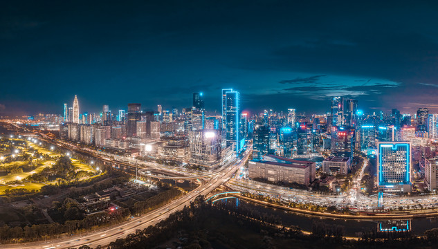 中国深圳市南山区科技园航拍夜景