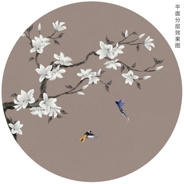 新中式玉兰花鸟装饰画