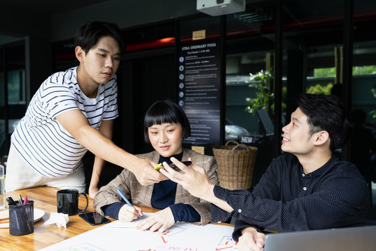 年轻的亚洲商人一起计划创业项目。