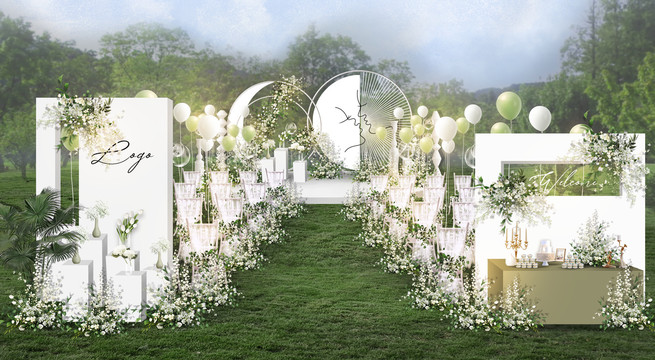 白绿色户外婚礼设计