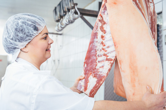 女屠夫切肉供进一步使用和加工