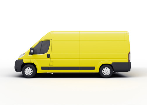 黄色送货卡车或货车，渲染，白色背景