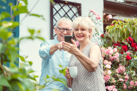 快乐的祖父母和孙辈用手机进行视频通话