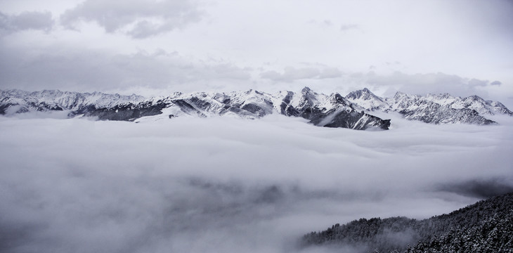 雪景远山云瀑云海