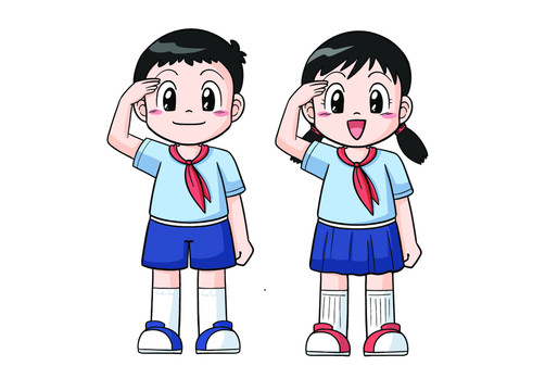 卡通人物少先队员小学生插画