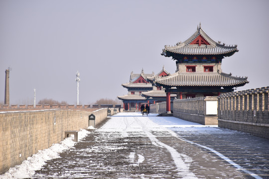 忻州古城城楼城墙雪景