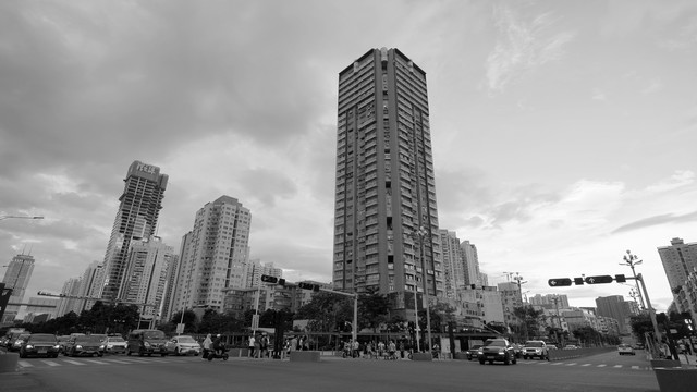 黑白图片城市路口深圳交通