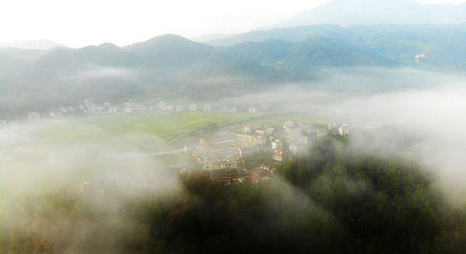 湖南紫鹊界梯田秋景晨雾