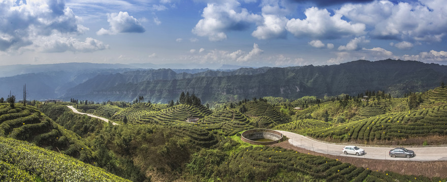 四川宜宾屏山大乘茶山风光全景图