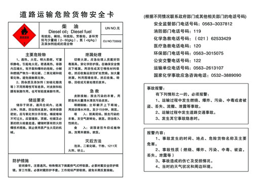 道路运输危险货物安全卡