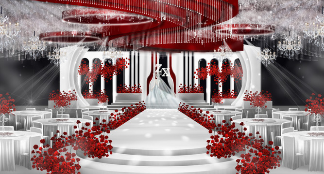 韩式红白色婚礼效果图