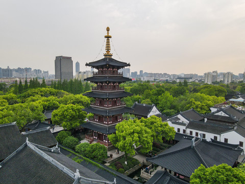 航拍苏州寒山寺