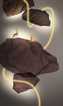 现代轻奢LED创意金石麋鹿装饰
