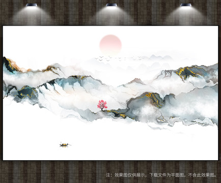 高端水墨山水画背景墙