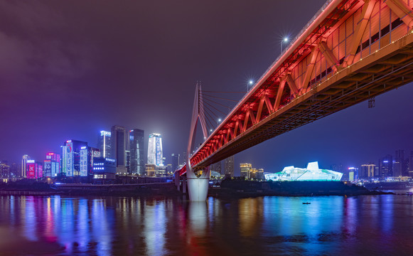 四川重庆市千厮门大桥夜景