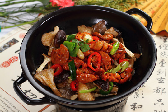 干锅菌菇肥肠