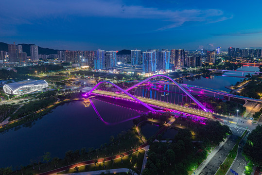 广州南沙区蕉门河双桥夜景