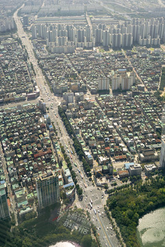 俯拍韩国首尔都市风貌