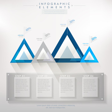 蓝灰色正三角形百分比步骤信息图表