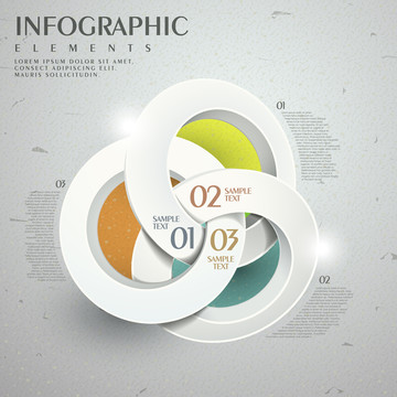 三维白色圆环绿橘色填满交集信息图表