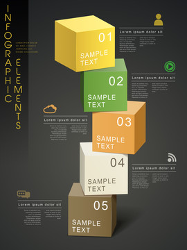 黑底亮色正方体向上堆叠信息图表