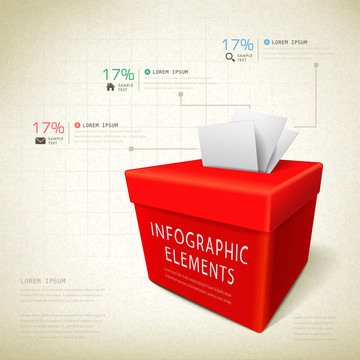 大红投票箱造型百分比例信息图表