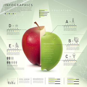 红绿苹果对切剖半元素信息图表