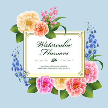 水彩花卉方框问候卡片