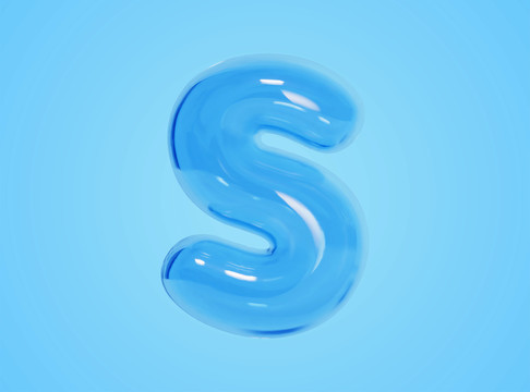 透明蓝色S字母气球元素