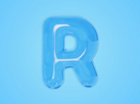 透明蓝色R字母气球元素