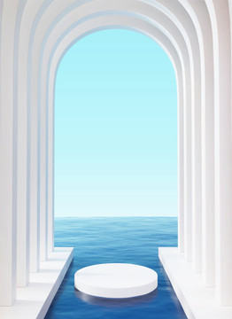 海面上白色拱门优雅留白背景