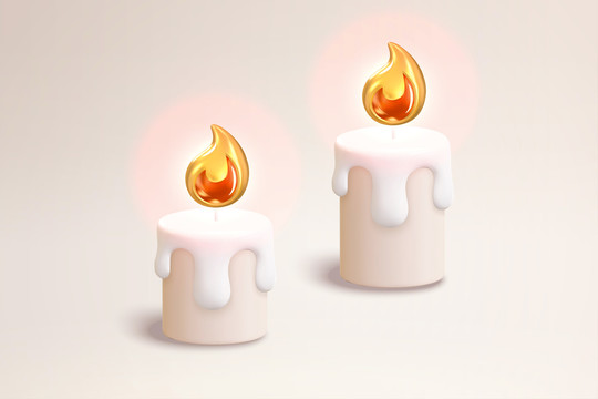 燃烧中的三维圆形蜡烛元素