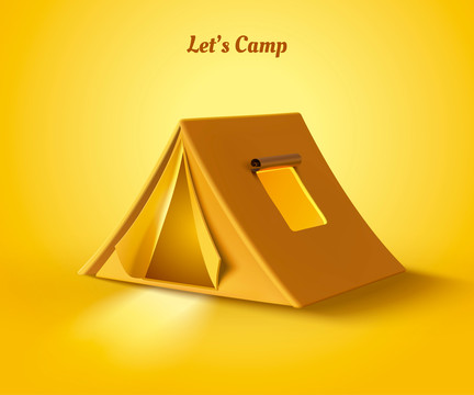 黄色露营三角帐蓬元素