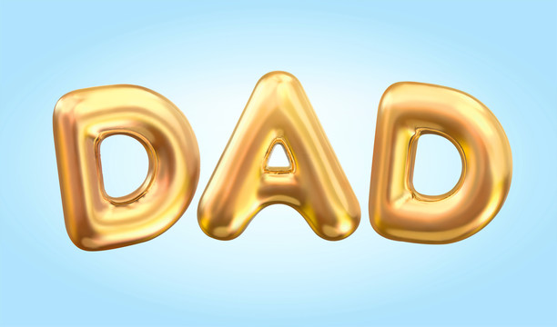 父亲金色气球字体排版3d设计元素