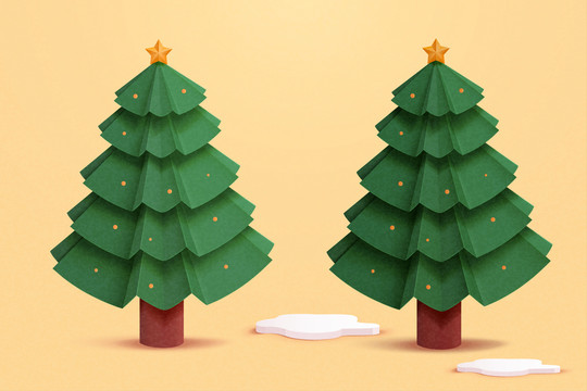 3d立体剪纸风格圣诞树元素
