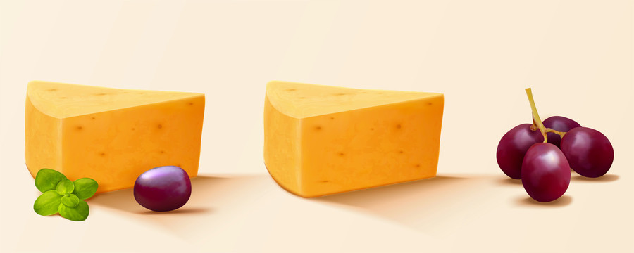 三角形切达奶酪与葡萄素材
